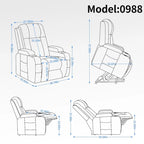 Fauteuil inclinable releveur en similicuir noir, 8 points de massage, chauffant, USB