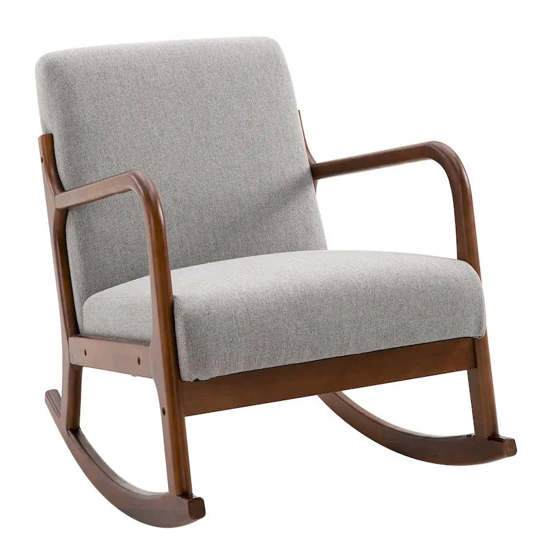 Fauteuil à bascule moderne gris à dossier haut de 64,3 cm avec base en bois massif