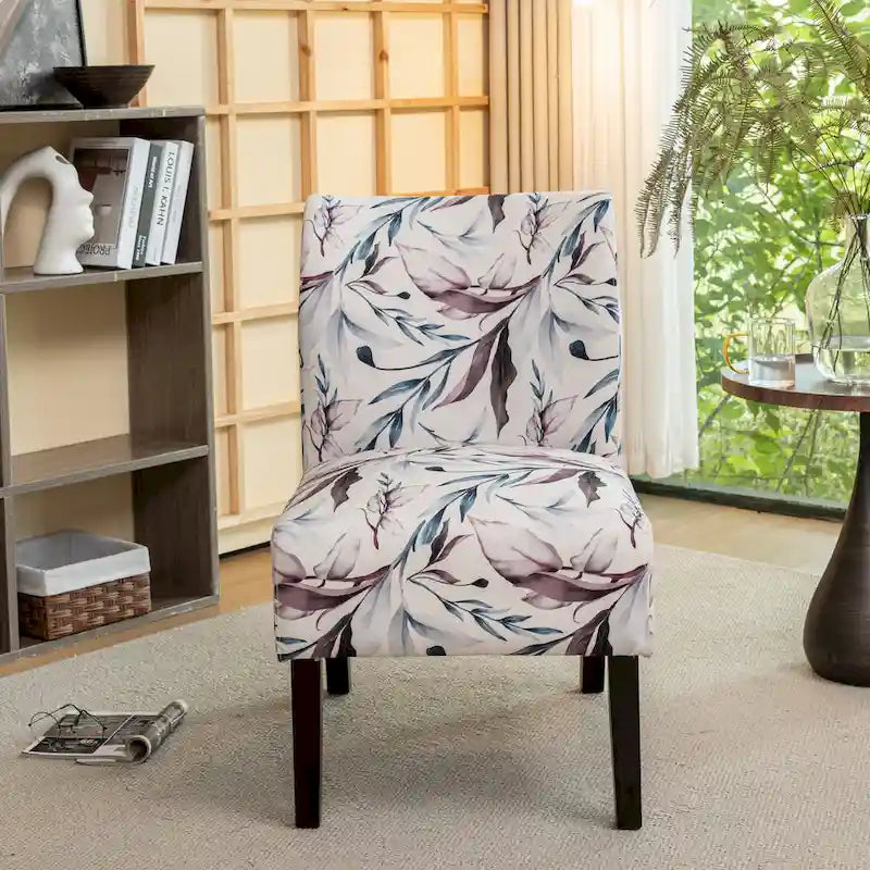 PUrple Floral 29.13 Upholstered Accent Chair with Wood Legs