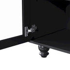 Black + Dark Walnut Farmhouse TV Entertainment Center with Bookshelves & Glass Doors for 70 TVs