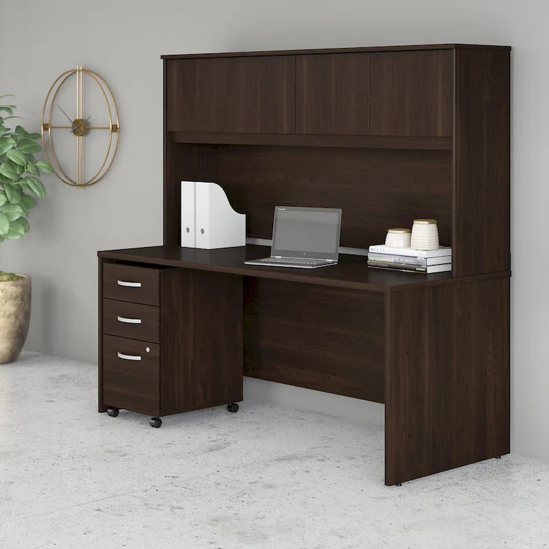 72W Desk with Hutch and Drawers