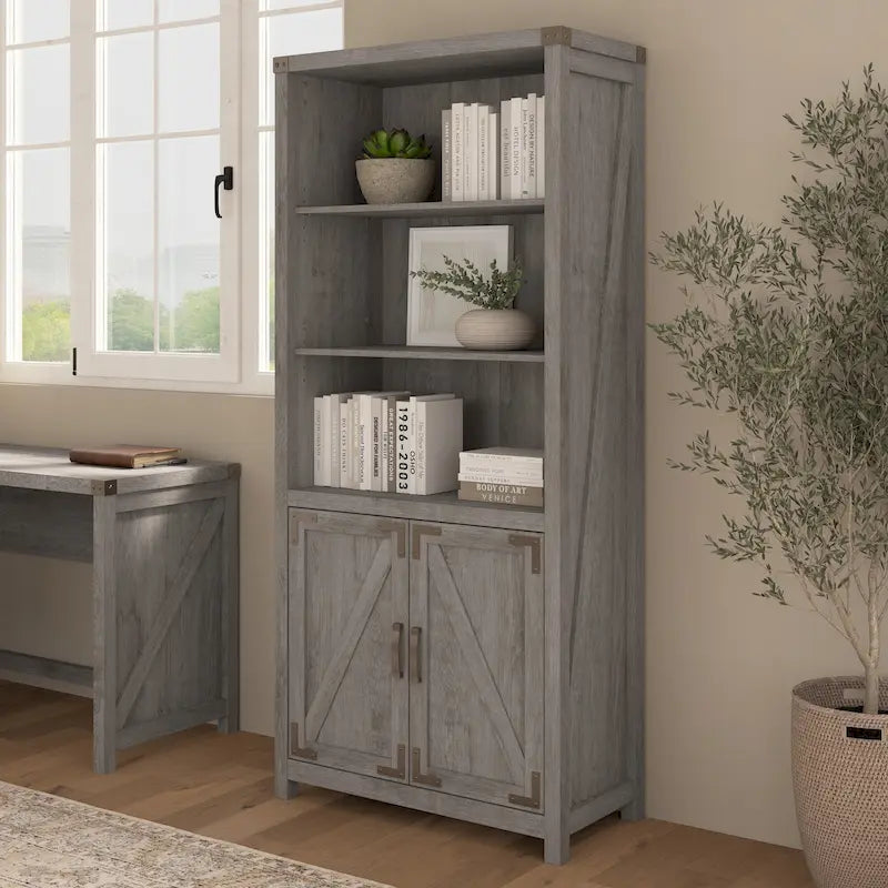 Tall 5 Shelf Bookcase with Doors