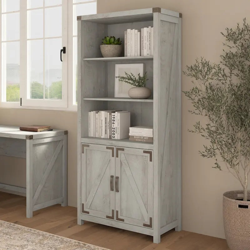Tall 5 Shelf Bookcase with Doors