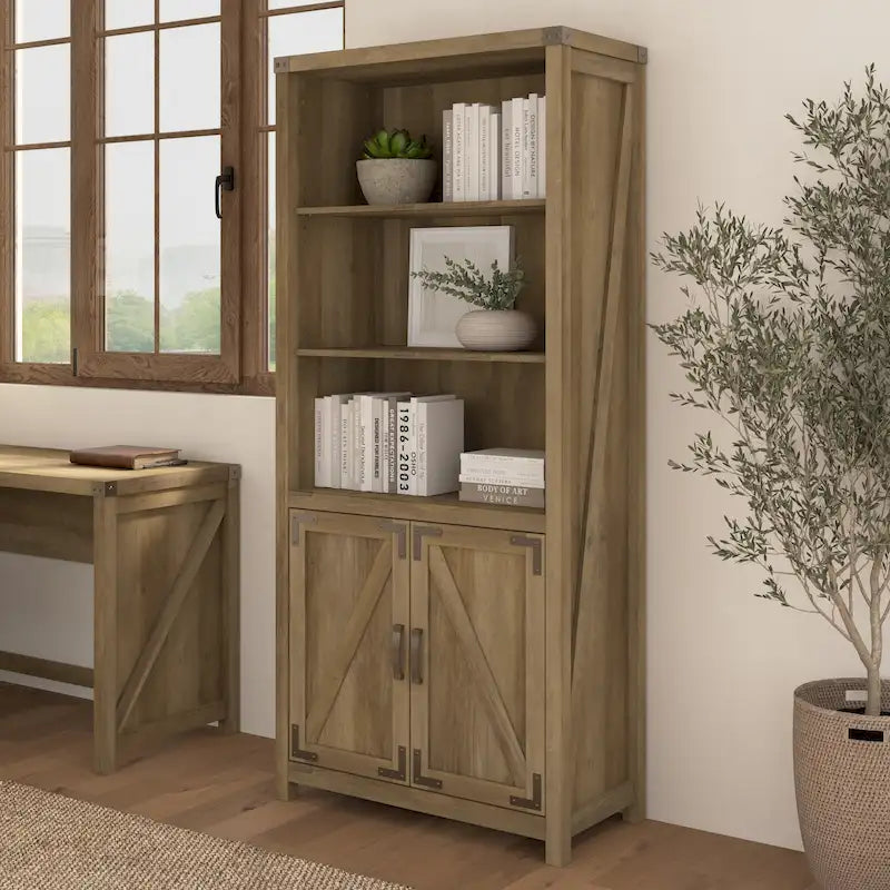 Tall 5 Shelf Bookcase with Doors