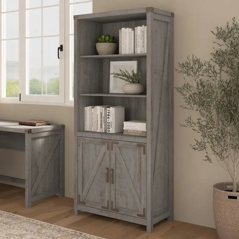 Tall 5 Shelf Bookcase with Doors