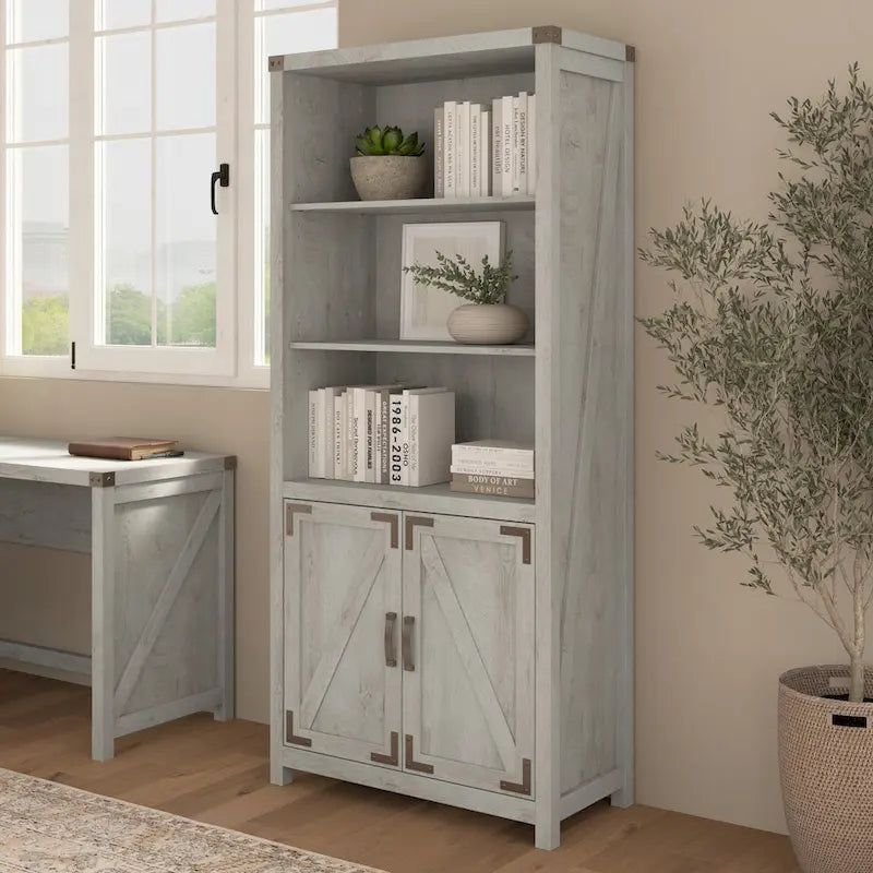 Tall 5 Shelf Bookcase with Doors