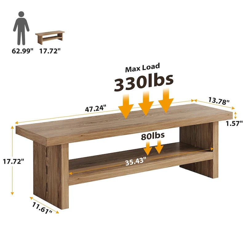 Shoe Bench, Entry Bench For Entryway, Living Room, Oak Brown