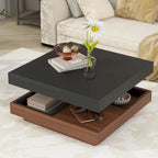 Table basse carrée à 2 niveaux rotative à 360° avec 3 plateaux amovibles