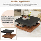 Table basse carrée à 2 niveaux rotative à 360° avec 3 plateaux amovibles