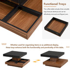 Table basse carrée à 2 niveaux rotative à 360° avec 3 plateaux amovibles