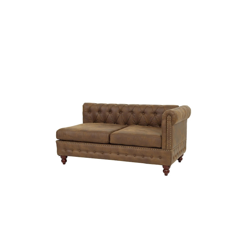 Reversible One Arm Loveseat Dark Coffee Breathable Leatherette Tufted 1Pc Couch Living Room Furniture