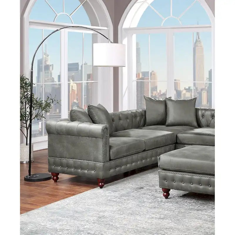 Reversible One Arm Loveseat Dark Coffee Breathable Leatherette Tufted 1Pc Couch Living Room Furniture