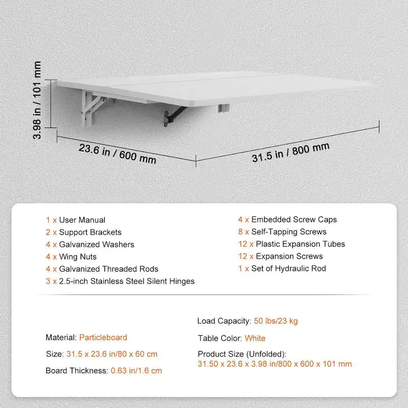 Floating Wall Mount Desk, Foldable Table for Home or Office
