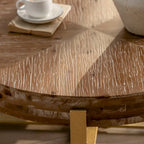 Table basse ronde à épissure rétro moderne, table basse simple avec plateau en bois de sapin et pieds croisés dorés, pour salon