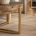 Table basse ronde à épissure rétro moderne, table basse simple avec plateau en bois de sapin et pieds croisés dorés, pour salon