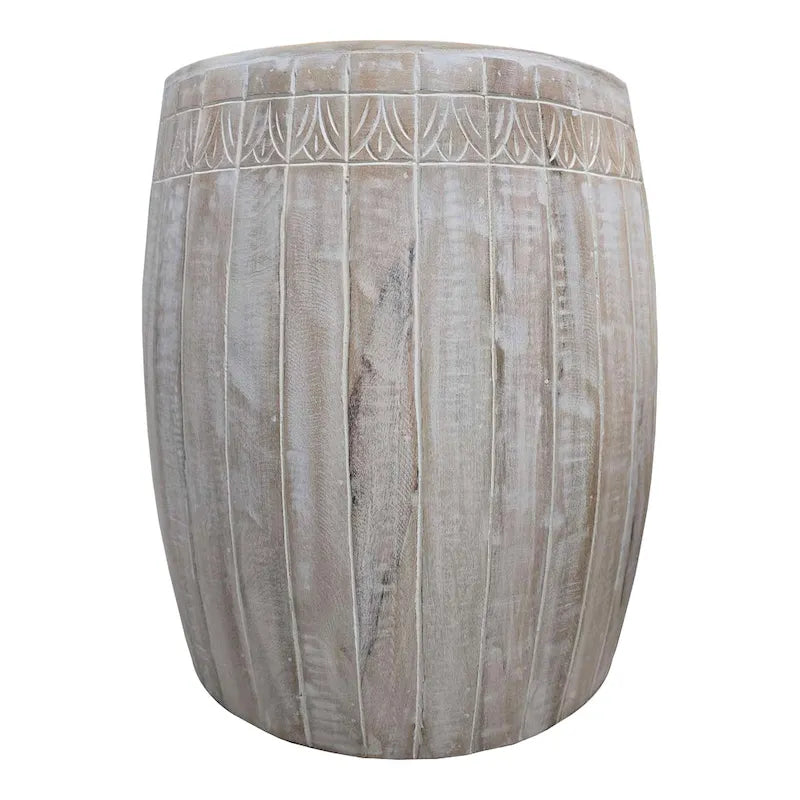 Serenity Side End Table with 16 Inch Round Top, In Antique White Mango Wood