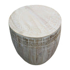 Serenity Side End Table with 16 Inch Round Top, In Antique White Mango Wood