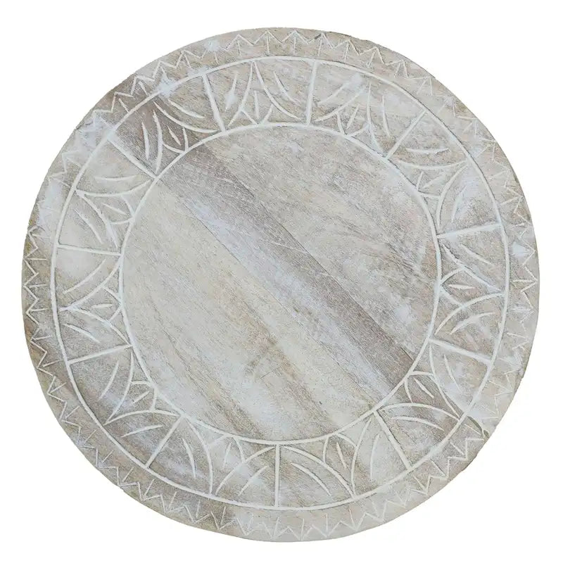 Serenity Side End Table with 16 Inch Round Top, In Antique White Mango Wood