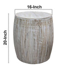 Serenity Side End Table with 16 Inch Round Top, In Antique White Mango Wood