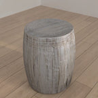 Serenity Side End Table with 16 Inch Round Top, In Antique White Mango Wood