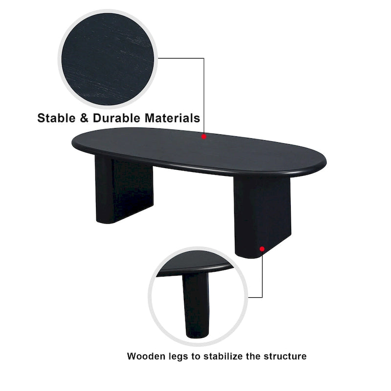 Modern Coffee Table Oval Coffee Table with 2 Vertical Thick Feet Rounded Edges, for Living Rooms Antique Black