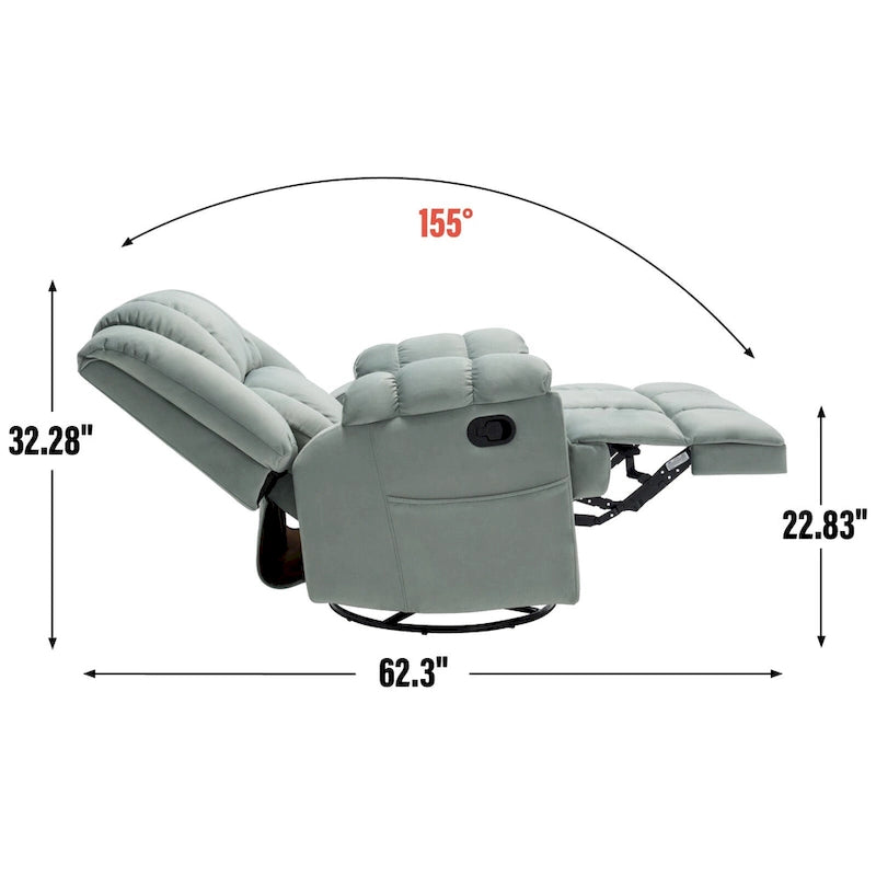 Green Oversized Fabric Recliner with 360 Swivel, Rocking Function, and Manual Controls for Maximum Comfort
