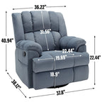 Fauteuil inclinable vert surdimensionné en tissu avec pivotement à 360°, fonction bascule et commandes manuelles pour un confort maximal