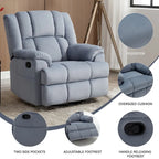 Fauteuil inclinable vert surdimensionné en tissu avec pivotement à 360°, fonction bascule et commandes manuelles pour un confort maximal