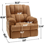 Fauteuil inclinable vert surdimensionné en tissu avec pivotement à 360°, fonction bascule et commandes manuelles pour un confort maximal