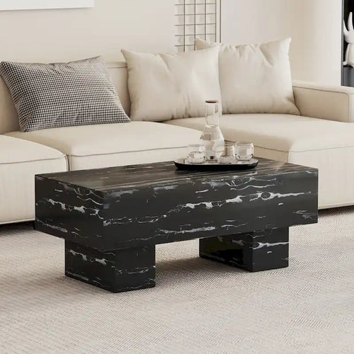 43.3 MDF Coffee Table with Black Marble Texture, 300lbs Capacity