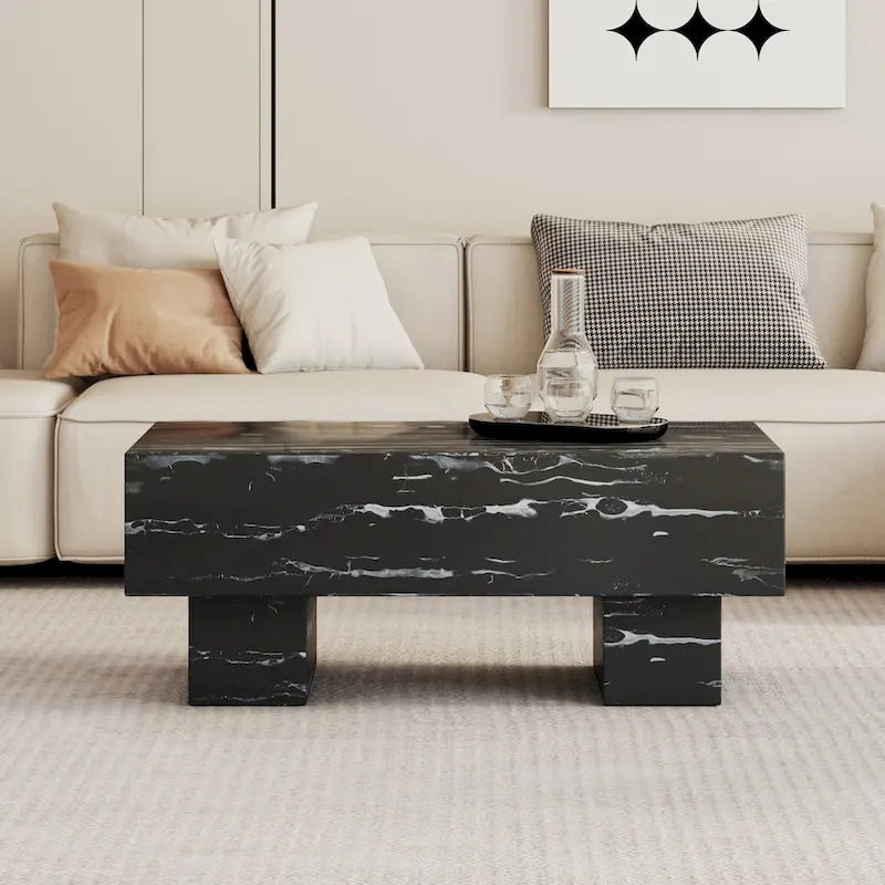 43.3 MDF Coffee Table with Black Marble Texture, 300lbs Capacity