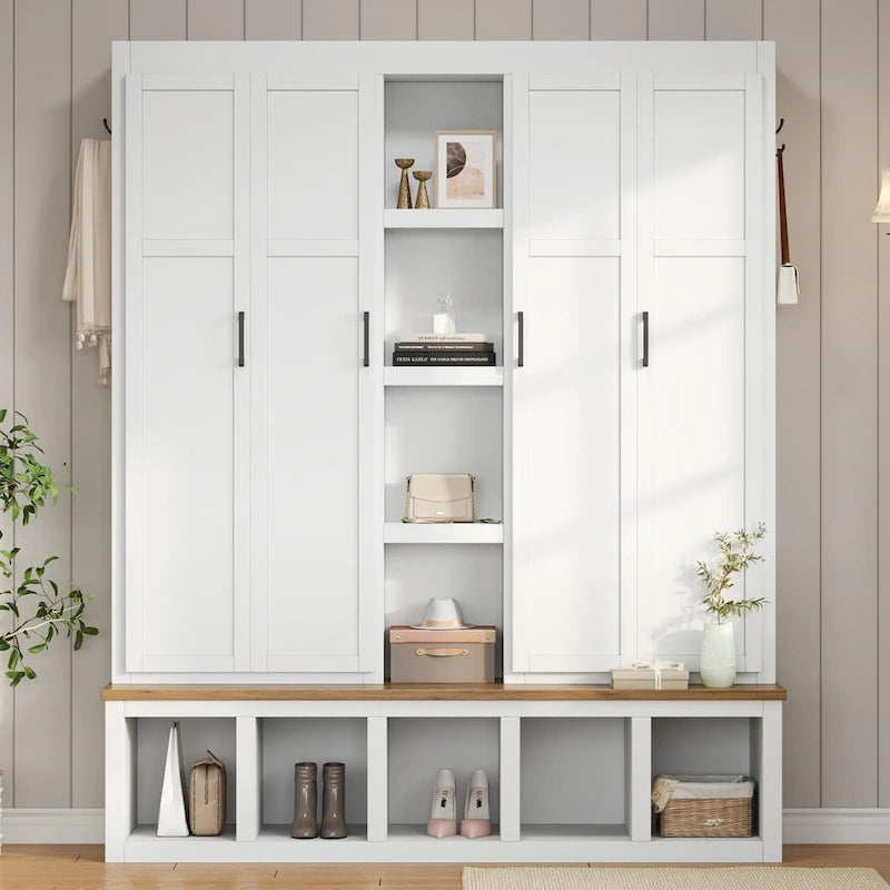 Farmhouse-Style 4-in-1 Hall Tree with Mudroom Bench by 