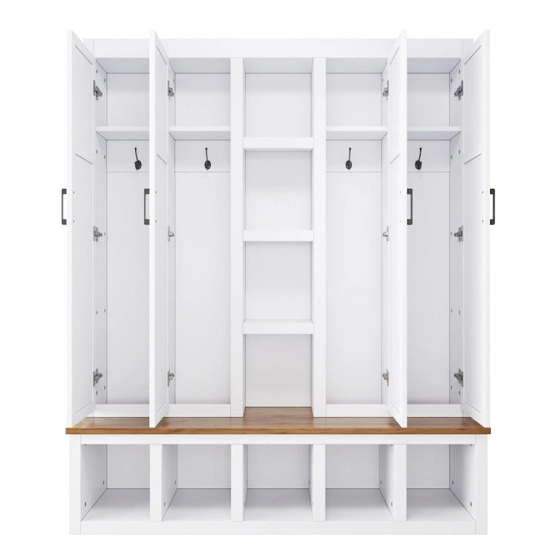 Farmhouse-Style 4-in-1 Hall Tree with Mudroom Bench by