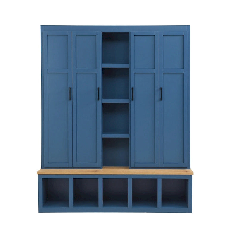 Farmhouse-Style 4-in-1 Hall Tree with Mudroom Bench by