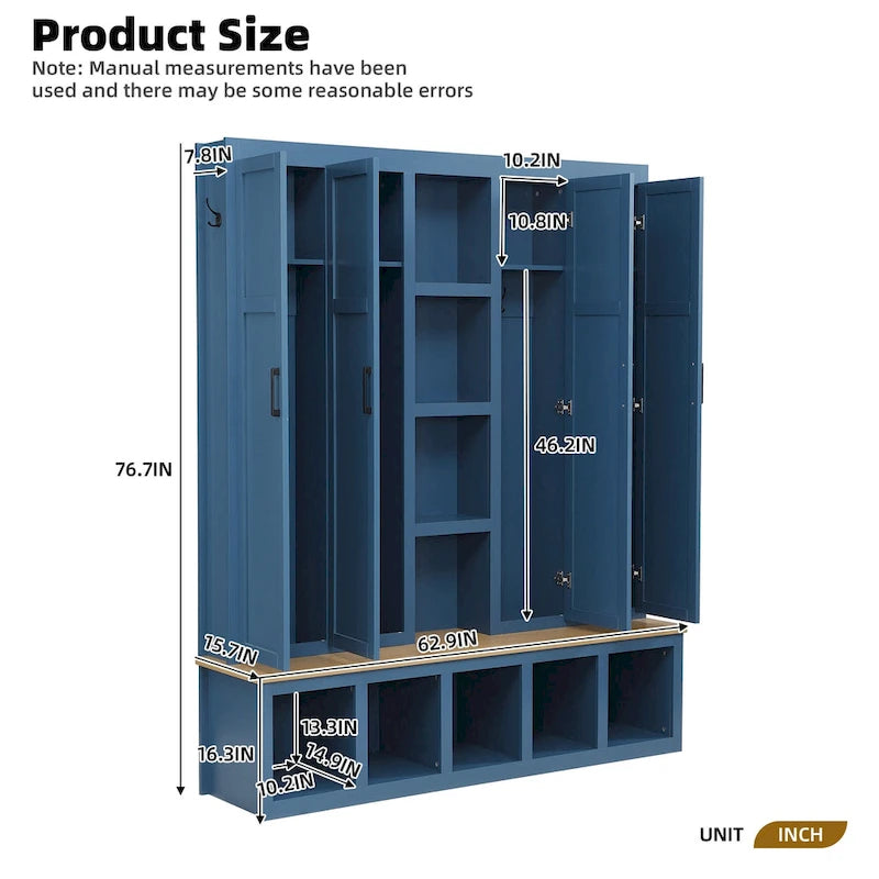 Farmhouse-Style 4-in-1 Hall Tree with Mudroom Bench by