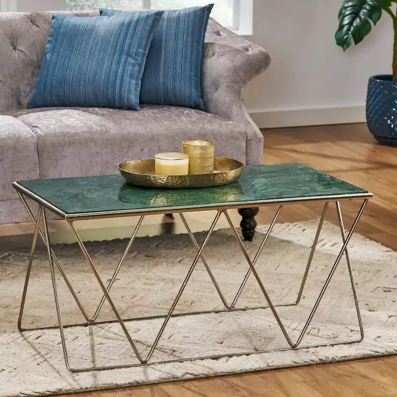 Modern Glam Handcrafted Marble Top Coffee Table - 37.00 L x 19.00 W x 18.00 H