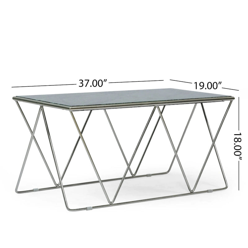 Modern Glam Handcrafted Marble Top Coffee Table - 37.00 L x 19.00 W x 18.00 H