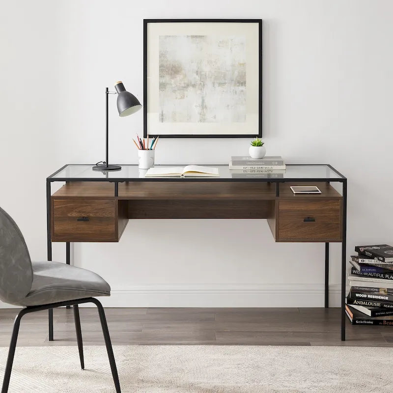 56-inch Glass Top Writing Desk