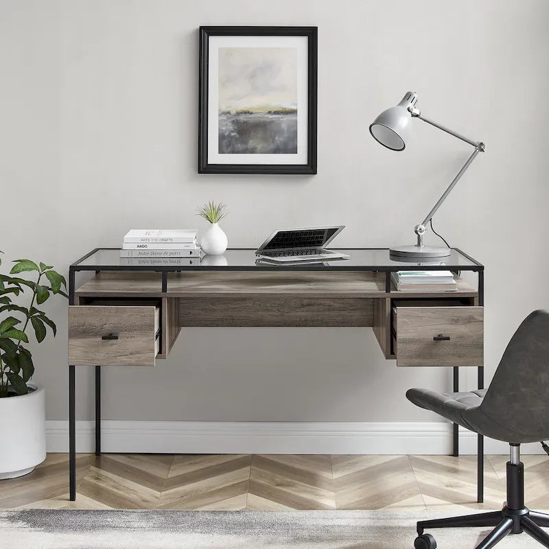 56-inch Glass Top Writing Desk