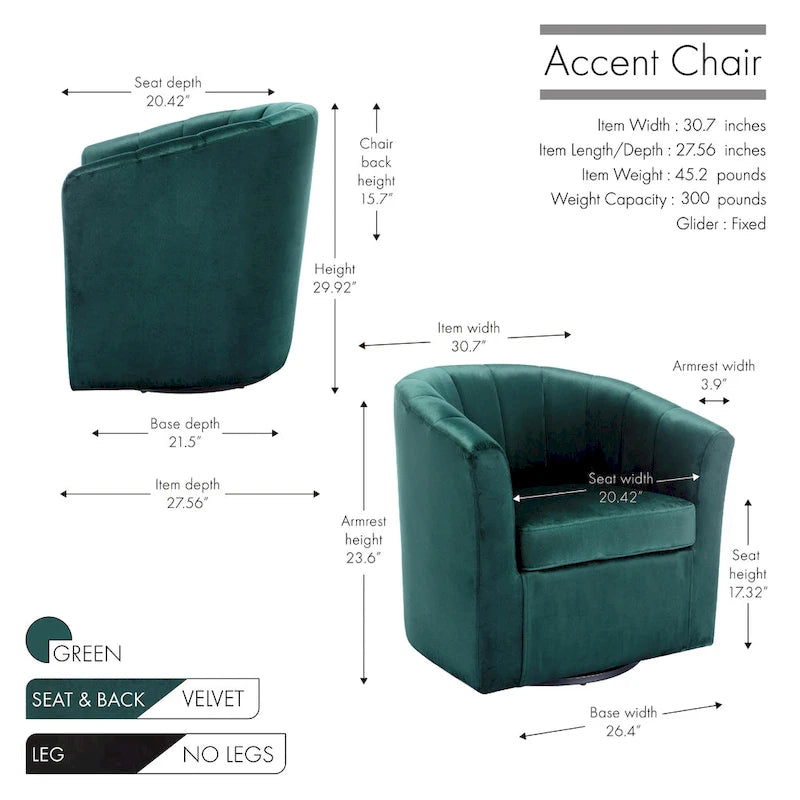 Velvet Upholstery Swivel Accent Club Chair