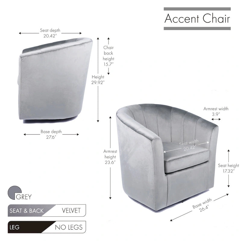 Velvet Upholstery Swivel Accent Club Chair