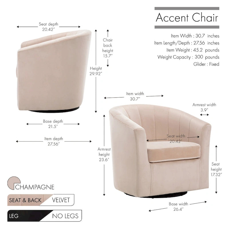 Velvet Upholstery Swivel Accent Club Chair