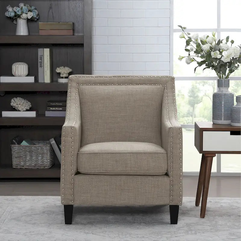 Accent Armchair with Chrome Nailhead Trim