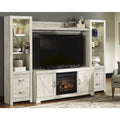 Meuble télé 4 pièces blanc délavé avec cheminée électrique – 103,5 po L x 19,5 po P x 72,25 po H