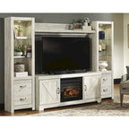  Bellaby Whitewash 4-Piece Entertainment Center with Electric Fireplace - 103.5W x 19.5D x 72.25H