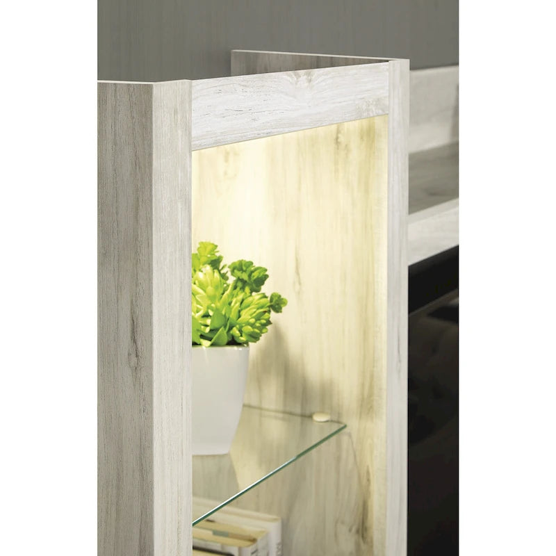 Meuble télé 4 pièces blanc délavé avec cheminée électrique – 103,5 po L x 19,5 po P x 72,25 po H
