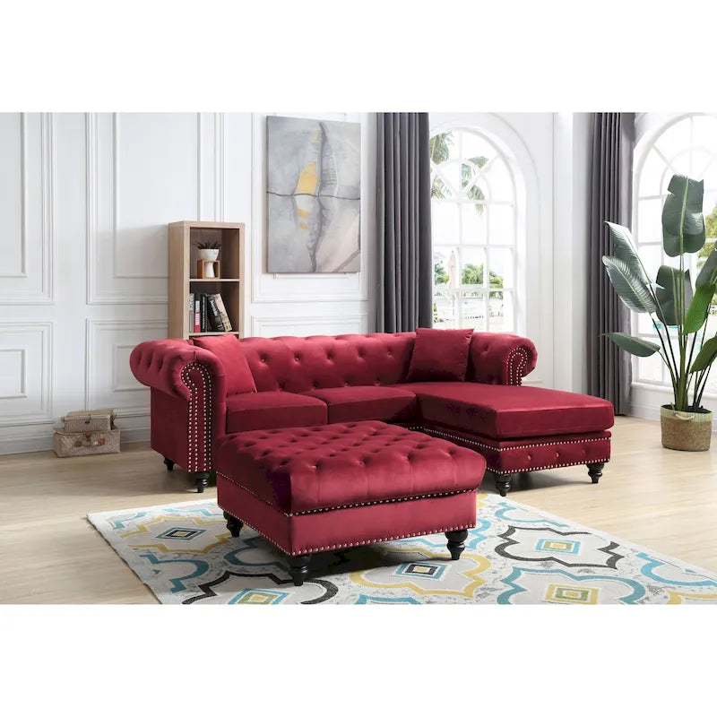 Velvet Sofa with Chaise