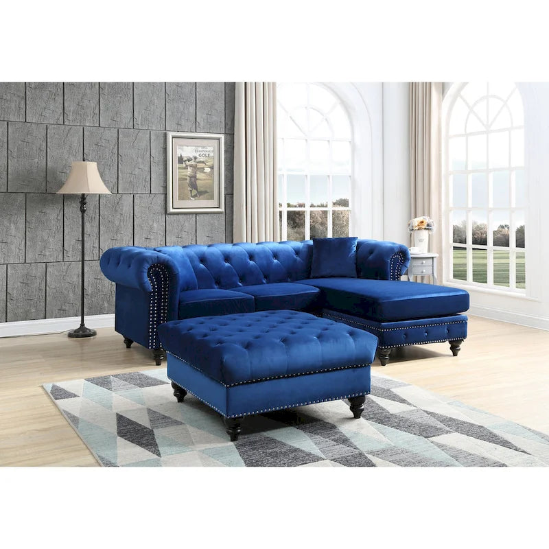 Velvet Sofa with Chaise