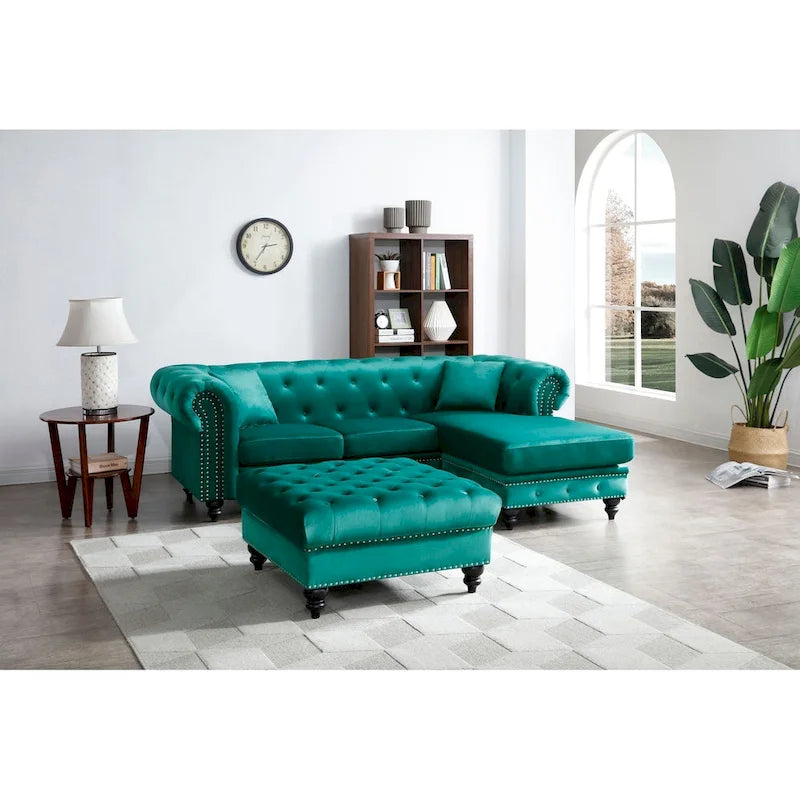 Velvet Sofa with Chaise