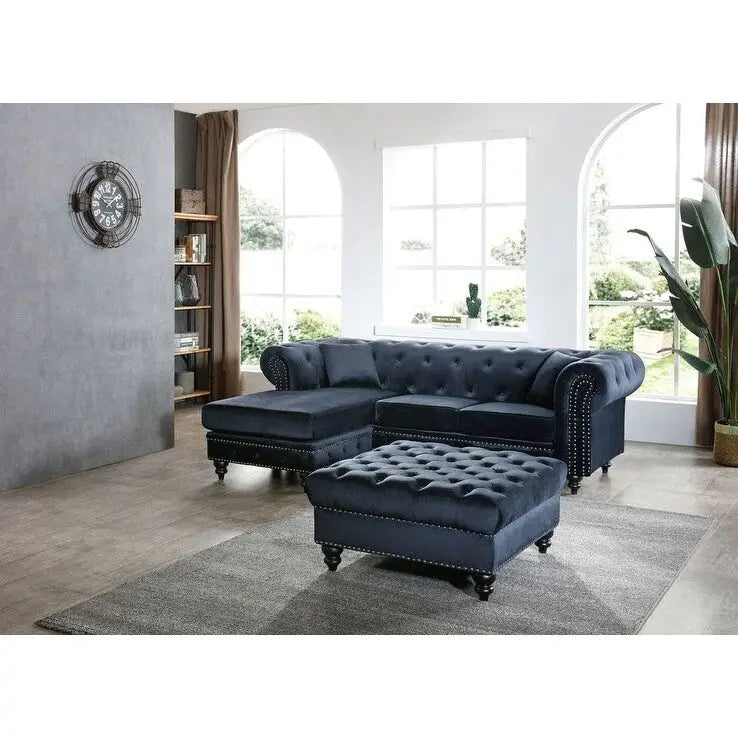 Velvet Sofa with Chaise